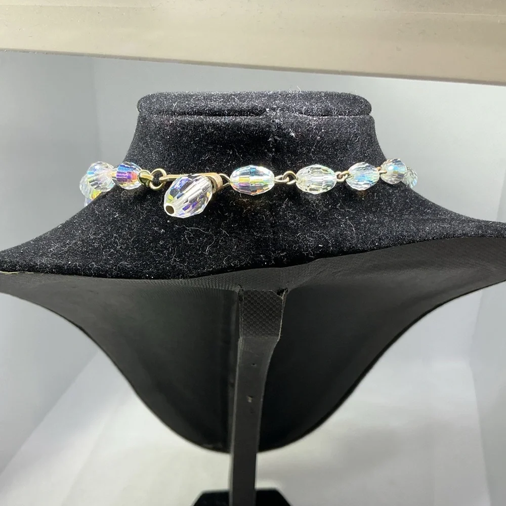 Vintage Laguna Aurora Borealis Crystal Bead Necklace Faceted AB Glass Graduated
